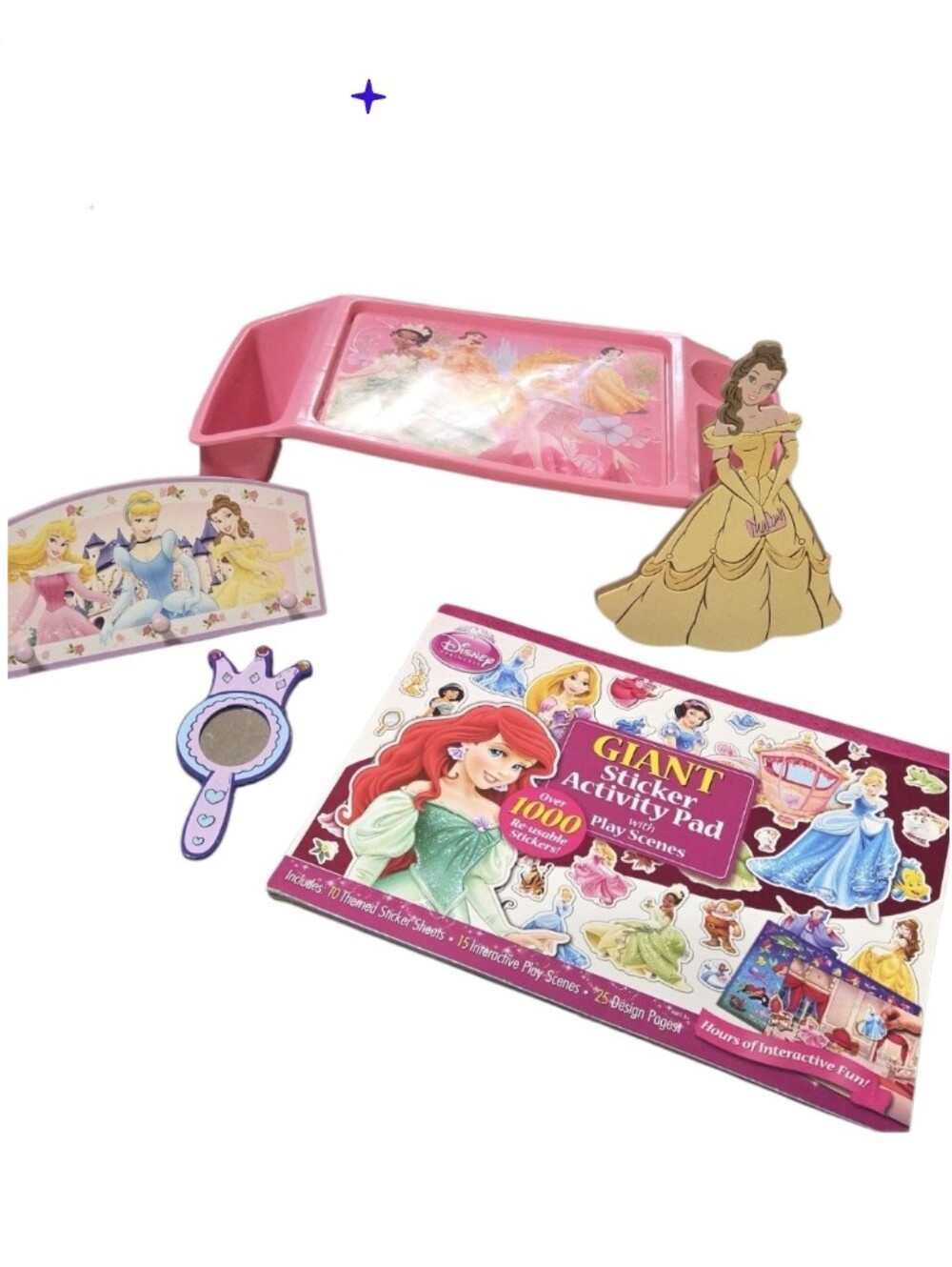 Disney Princess Lot, Pegged Robe Hanger, Activity Tray And Book,mirror,wall Hang